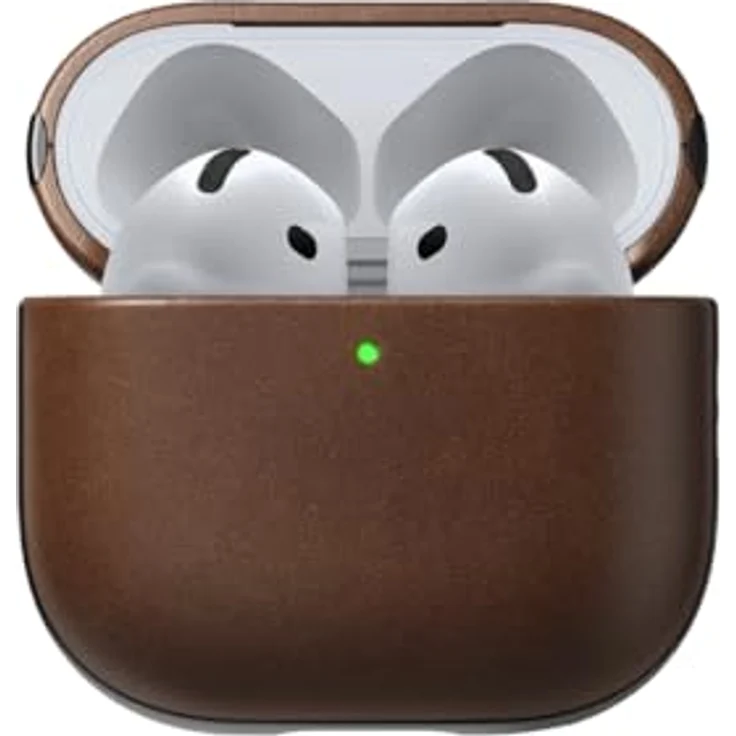 Nomad Modern Leather Case für AirPods 4, zweiteilige Schutzhülle aus hochwertigem Echtleder und Polycarbonat, braun, kabelloses Laden kompatibel – Bild 1