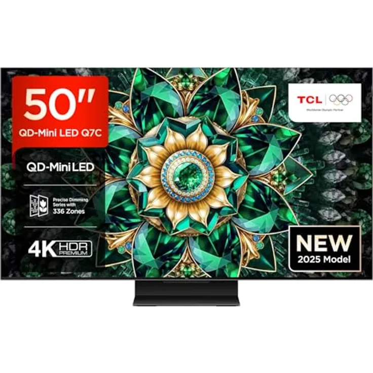TCL 50Q7C 55 Zoll QD-Mini LED Fernseher, 4K HDR Premium 2000, Smart Google TV, Dolby Vision IQ & Atmos, HVA-Panel, 144Hz Motion Clarity Pro, Game Master