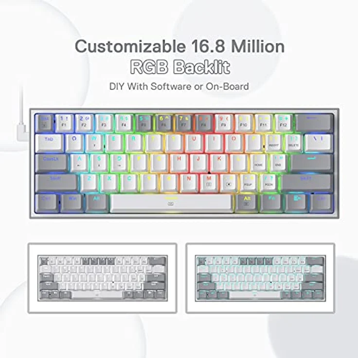 Redragon K617 Fizz RGB, Mechanische Gaming Tastatur, Kabelgebunden, Weiss/Grau, QWERTY Layout – Bild 6