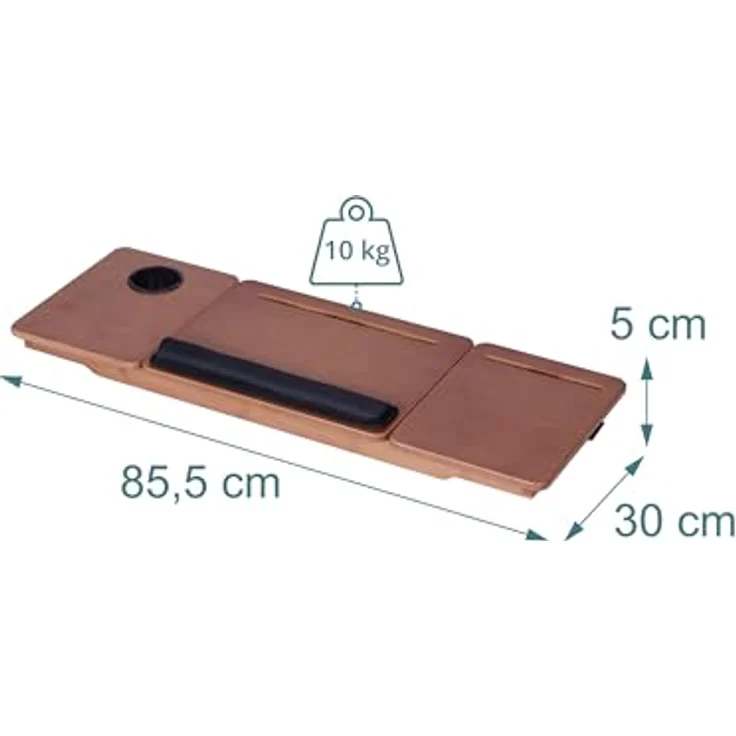 Relaxdays Laufband Schreibtischaufsatz, Laptopständer aus versiegeltem Bambus mit 7 Winkeln, Handy- & Getränkehalter, Natur – Bild 4