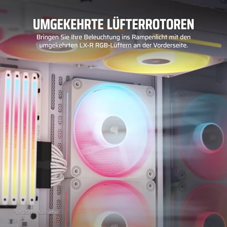 Corsair iCUE LINK LX140-R RGB 140mm PWM-Umkehrlüfter – Geräuscharm, Magnetische Kuppellagerung, Zwei Lichtschleifen, QuikTurn™-Schrauben – Weiß – Bild 3