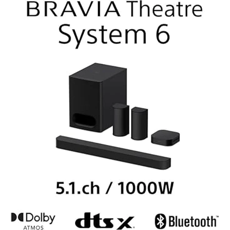 Sony BRAVIA Theatre System 6 (5.1-Kanal-Surround Sound, 1000 W, inkl. Rücklautsprecher & Subwoofer, Dolby Atmos, DTS:X, AI Voice Zoom 3 mit BRAVIA TV, DSEE, Multi-Stereo-Party-Modus) Schwarz – Bild 2