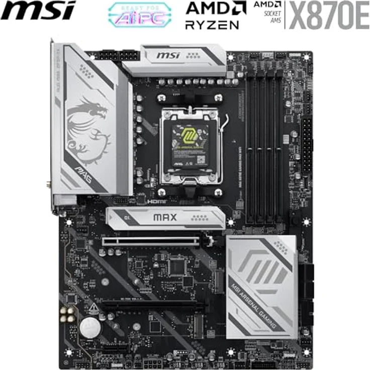 MSI MAG X870E Gaming MAX WiFi Mainboard, ATX - Unterstützung für AMD Ryzen 9000/8000/7000, DDR5 bis 8200+ MT/s OC, PCIe 5.0, M.2 Gen5, Wi-Fi 7, 5G LAN – Bild 2