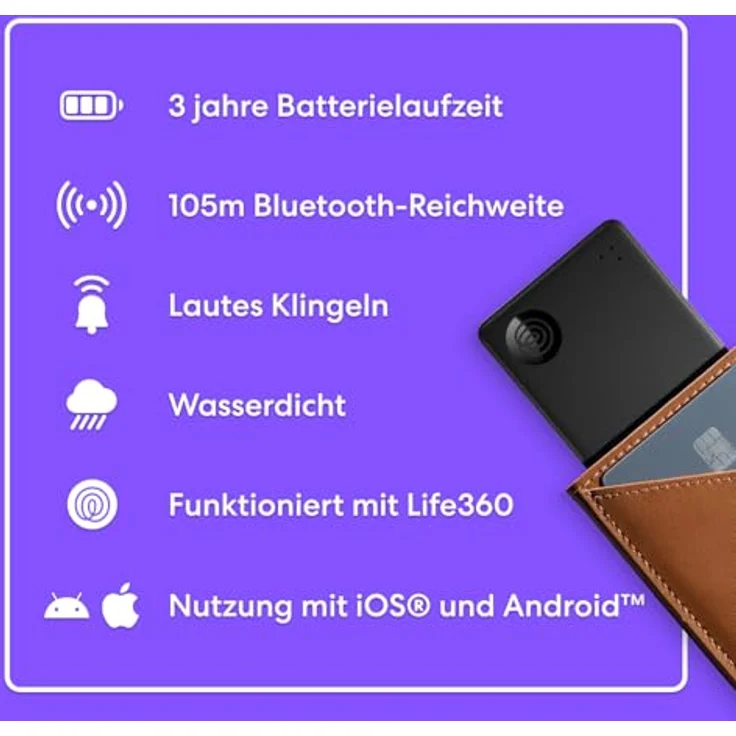 Tile by Life360 Slim (2024) Bluetooth-Tracker, Geldbörsenfinder und Gegenstandsfinder, iOS- & Android-kompatibel, wasserdicht, 1er-Pack (Schwarz) – Bild 5