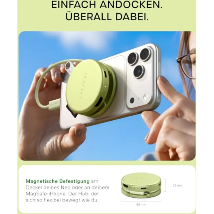 SATECHI USB-C Hub OntheGo™ 5-in-1, HDMI 4K@60 Hz, Zitrus, 60 W Passthrough-Laden, USB-A und USB-C Daten, SD-Kartenleser – Bild 4