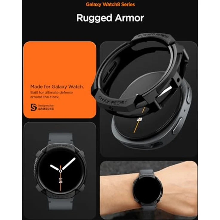 Spigen Rugged Armor Hülle für Samsung Galaxy Watch 8 44mm (2025) - Matt Schwarz, TPU-Material, präzise Ausschnitte, erhöhter Bildschirmschutz – Bild 3