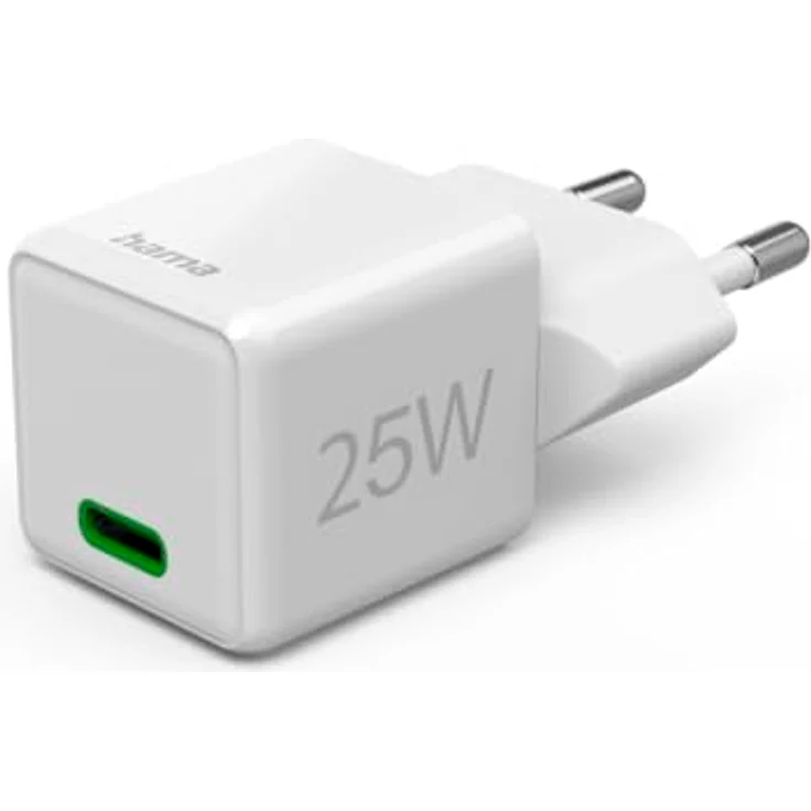 Hama Schnellladegerät (USB-C, Power Delivery, Quick Charge, 25 W, Super-Mini-Format 2,9 x 2,75 x 2,75 cm) Weiß – Bild 1