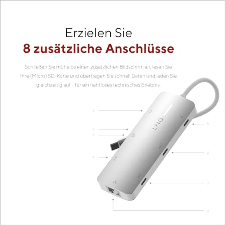 LINQ Connects 8-in-1 Pro-C Multiport-Hub mit 4K HDMI, Ethernet und Kartenleser - 10Gbps - Geeignet für Laptops und Tablets – Bild 3