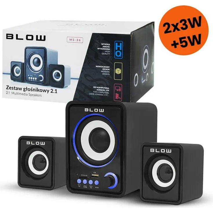 BLOW 2.1 MS-26 PC Lautsprecher Subwoofer, 3-Wege-System, RMS 3 Watt, USB-Stromversorgung, schwarz