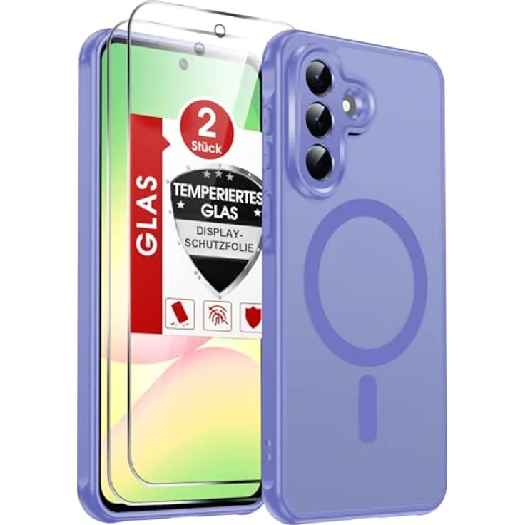LeYi Handyhülle für Samsung Galaxy A57 5G, ultradünne transluzente Schutzhülle mit Magsafe Kameraschutz und 2X Panzerglas - Himmelblau – Bild 1