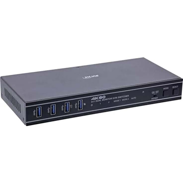 InLine KVM Switch 2-fach, HDMI, 4K@60Hz, Dual Monitor, robustes Metallgehäuse, Schwarz