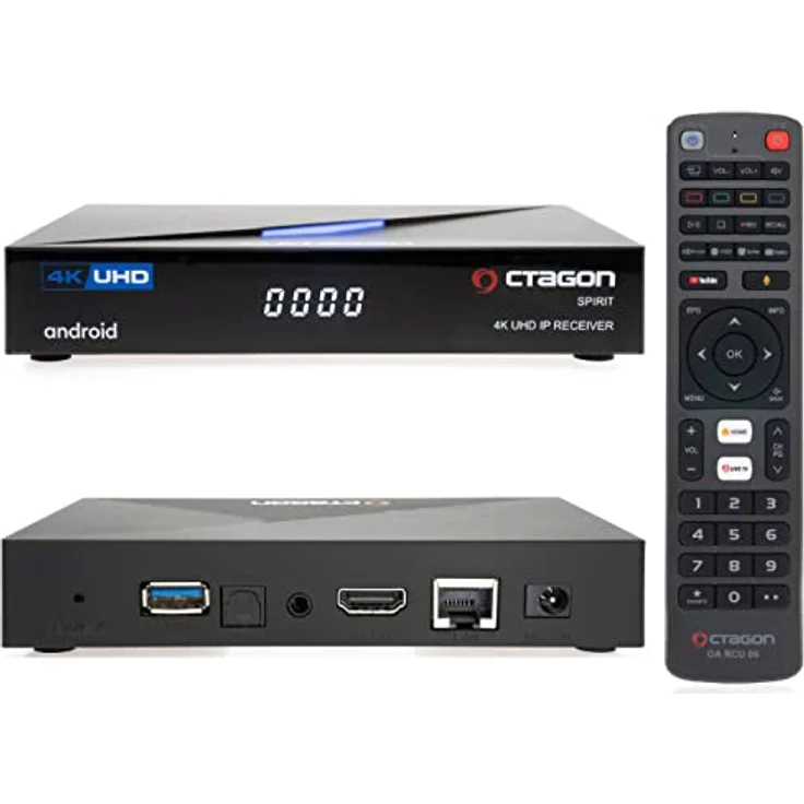 Octagon Spirit 4K UHD Android TV Streaming Box, 5G Dual Band WiFi WLAN, Bluetooth Fernbedienung, Sprachsteuerung, USB 2.0 & 3.0, HDR10+, 2GB RAM & 16GB Flash, TV IP OTT Receiver, Bluetooth 5.1 – Bild 1