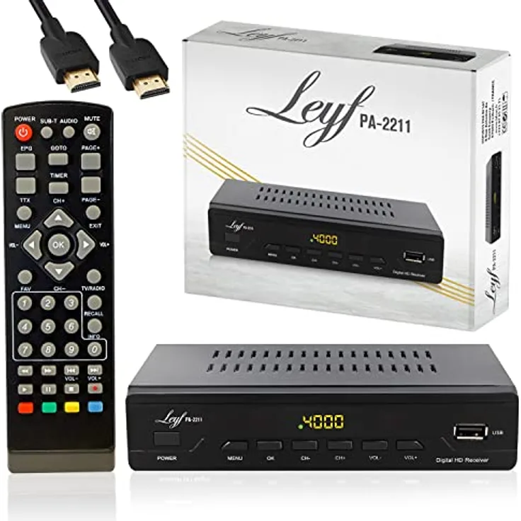 Leyf PA-2211 Kabel Receiver DVB-C Digitales Kabelfernsehen Full HD TV(DVB-C / C2, HDTV, DVB-T/T2, HD, SCART, USB) +HD Kabel, Kabelfernsehen für alle Kabelanbieter geeignet