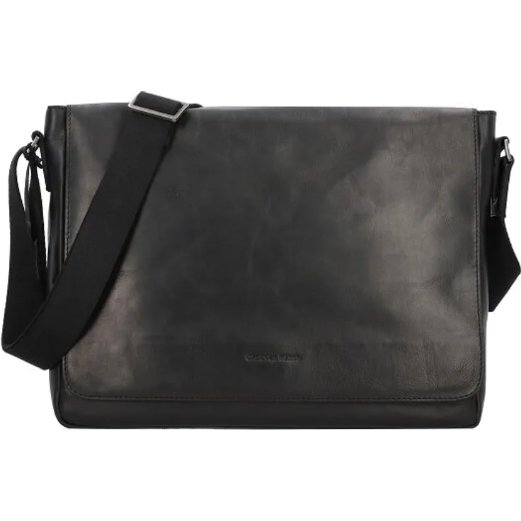 Greenburry Pure Black Messenger, Leder Laptop-Tasche 37 cm, schwarz