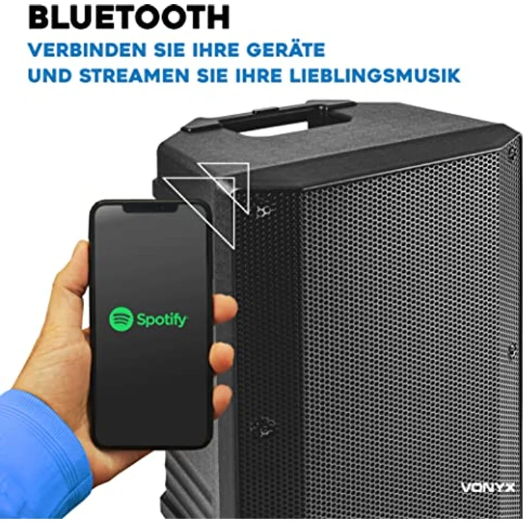 Vonyx VSA500-BP, 12" Tragbares Akku Lautsprecher System mit 800 W Leistung, Bluetooth und zwei drahtlosen Mikrofonen, schwarz – Bild 2