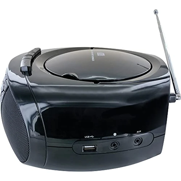 SCHWAIGER 658026 CD-Player mit Kassette und Radio MP3 USB Anschluss FM Radio AUX Kopfhörer Boombox Netz- und Batteriebetrieb Display tragbar schwarz – Bild 2