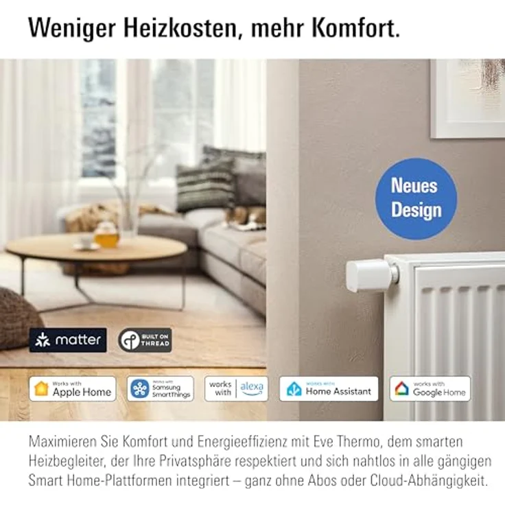 Eve Thermo (Matter, 5. Gen.), Smartes Heizkörperthermostat mit Sprachsteuerung, Heizkosten sparen, kompatibel mit Alexa, Apple Home, Samsung SmartThings, Google Home, benötigt Thread Border Router – Bild 2