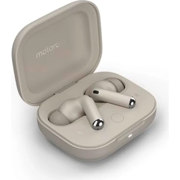 Motorola Moto Buds+ Sound by Bose (Bluetooth 5.3 Earbuds, Dolby Head Tracking + Dolby Atmos, aktive Geräuschunterdrückung, kabelloses Laden, bis zu 38 Stunden Akku, 3-Fach-Mikrofonsystem) Beach Sand – Bild 3