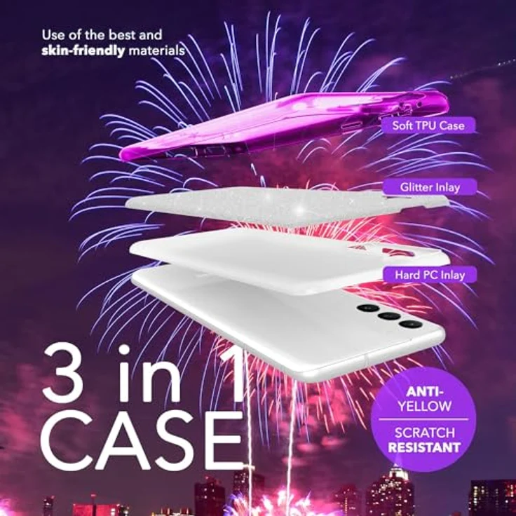 NALIA Stabile Glitzerhülle kompatibel mit Samsung Galaxy S24, Stoßfeste Funkelnde Glitzer Handyhülle, Glamour Schutz Cover, Lila – Bild 3