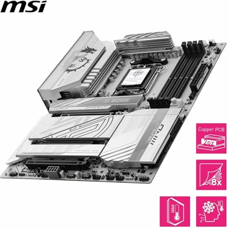 MSI MPG X870E Edge TI WiFi Mainboard, ATX - Unterstützt AMD Ryzen 9000/8000/7000 Prozessoren, DDR5 Memory Boost 8400+MT/s (OC), PCIe 5.0 x16, M.2 Gen5, Wi-Fi 7, 5G LAN – Bild 4
