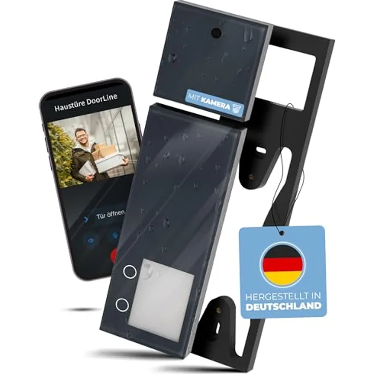 DOORLINE® Video Türklingel mit Kamera kabellos, kompatibel mit Fritz!Box, App-Steuerung, anthrazit, Made in Germany, Gegensprechanlage mit Türöffner
