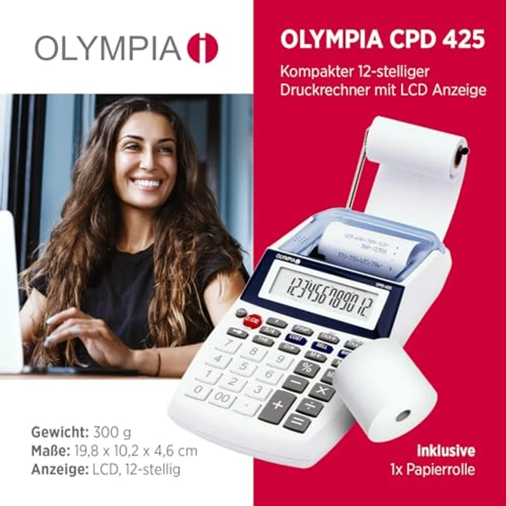 Olympia CPD 425 Tischrechner druckend, 12- stellige, LCD- Anzeige, 119.9 x 102.2 x 45.7 mm – Bild 2