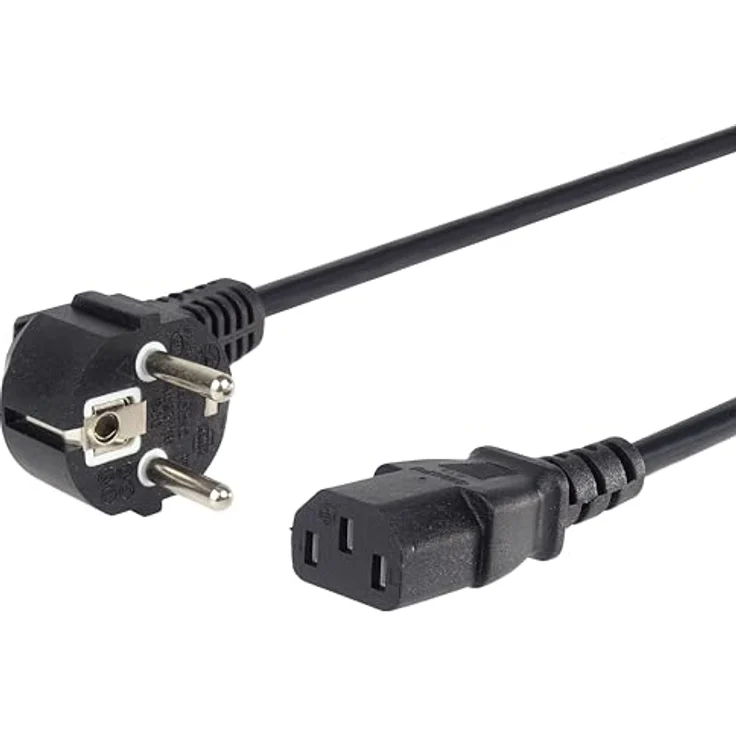 PremiumCord Netzkabel 230V 1m, Stromkabel mit Schutzkontakt gewinkelt auf Kaltgerätebuchse C13, IEC 320, PC Netzkabel 3 Polig, Farbe schwarz – Bild 2