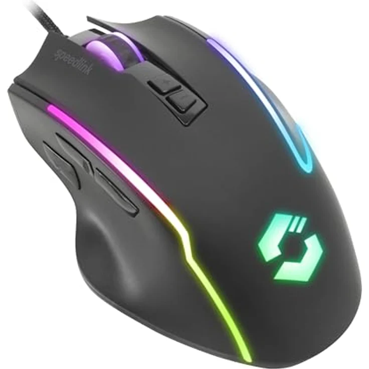 Speedlink DECUS NX RGB Gaming Maus mit Kabel, 6 Tasten, bis 12800dpi, Dauerfeuer Taste, mehrfarbiges RGB, programmierbar, USB, schwarz – Bild 3