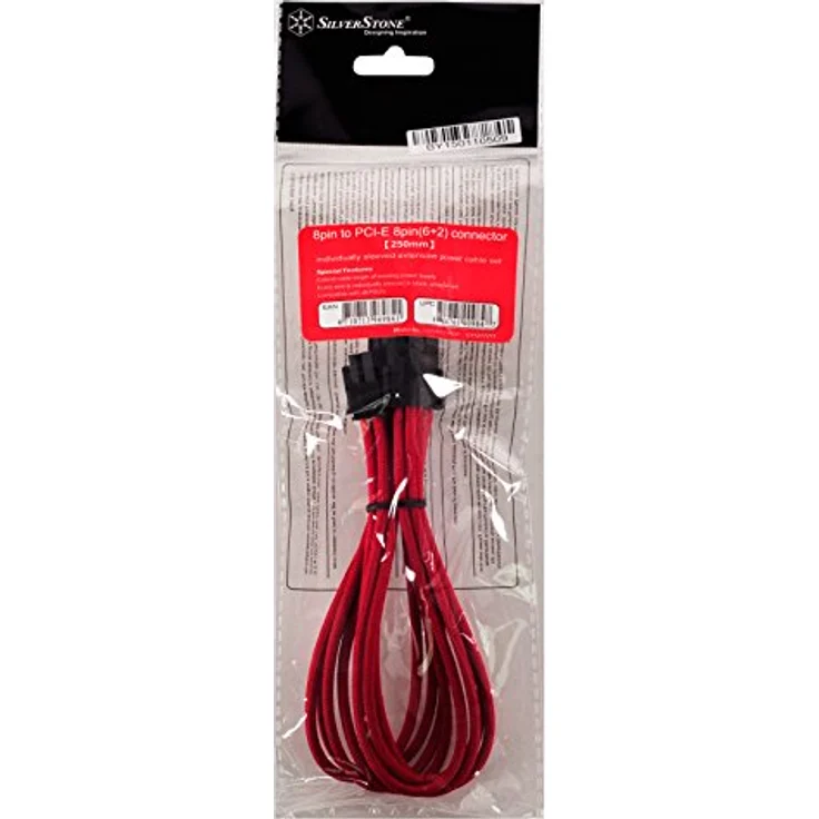 SilverStone SST-PP07-PCIR - Netzteil-Verlängerungskabel 25cm 8pin auf PCI-E 6+2pin, rot - Preisvergleich – Bild 3
