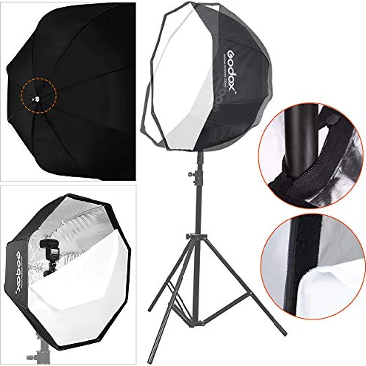 Godox Softbox 32 Zoll / 80cm Portable Achteckige Softbox Reflektor Schirm Softbox für Speedlite Studio Blitz Monolight Kamerablitz Blitzgerät Portrait mit Tragetasche (Softbox 80cm) – Bild 3