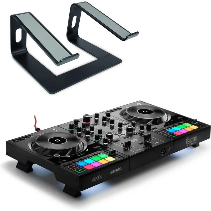 HERCULES DJ Control Inpulse 500, 2-Deck USB DJ Controller mit 16 RGB Pads und Laptopständer, schwarz