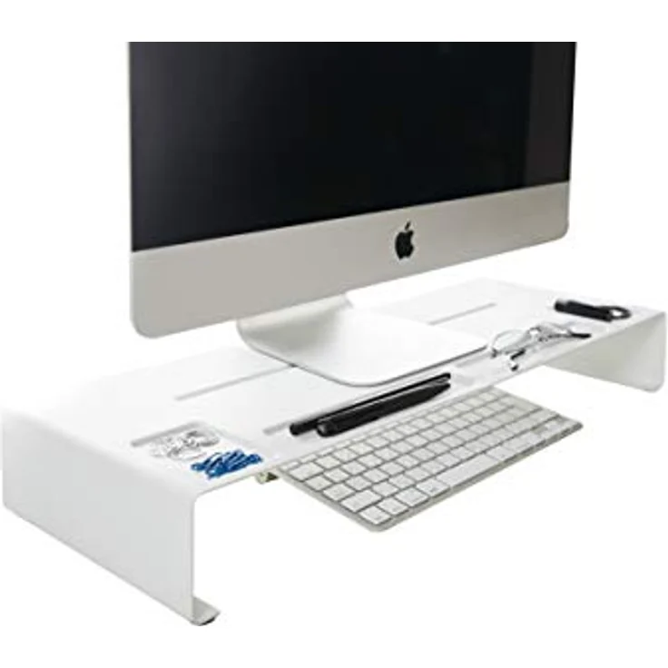 YAMAZAKI Tower Bildschirmständer, Stahl, Platzsparende Erhöhung für Ihren Monitor, Weiß, One Size – Bild 3