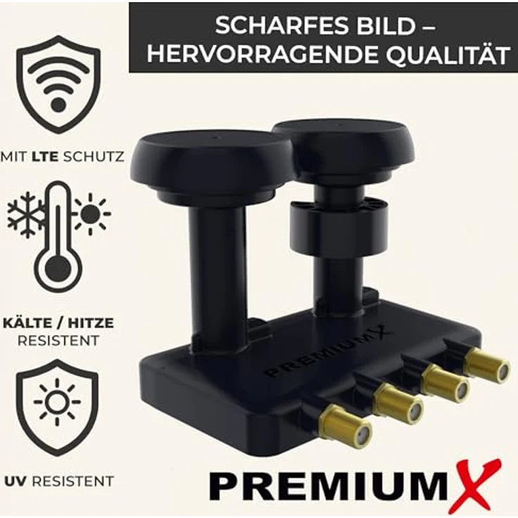 Premium X Monoblock Quad PXMB-6Q LNB 0,1dB Astra 19,2° Hotbird 13° HDTV FullHD 3D und Ultra HD 4K tauglich für 4 Teilnehmer – Bild 4