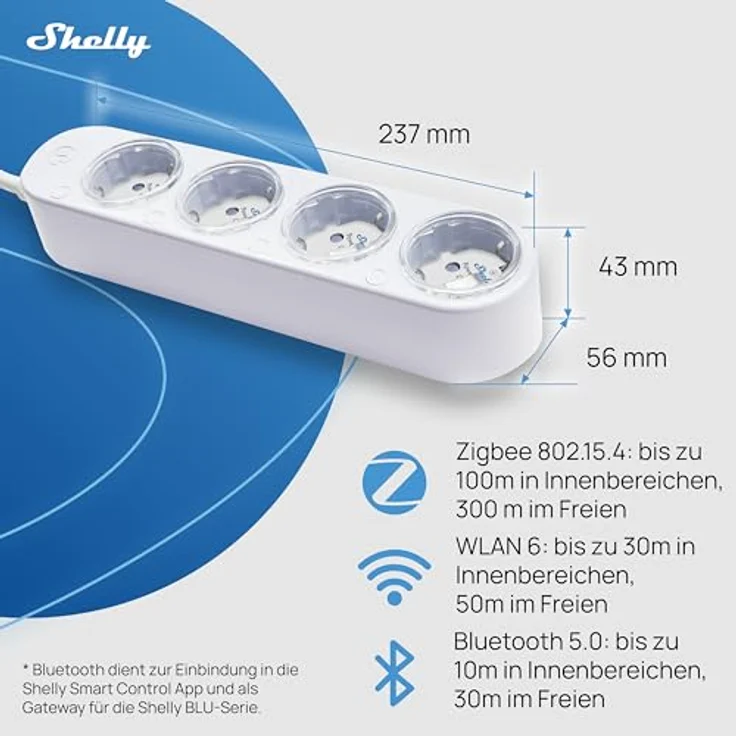 Shelly Power Strip 4 Gen4 Weiß, Smarte Mehrfachsteckdose mit 4 Schuko-Steckdosen, Leistungsmessung, Matter & WLAN, Zigbee, Google, Alexa, Keine Hub erforderlich, 3500W, Zeitschaltuhr – Bild 3