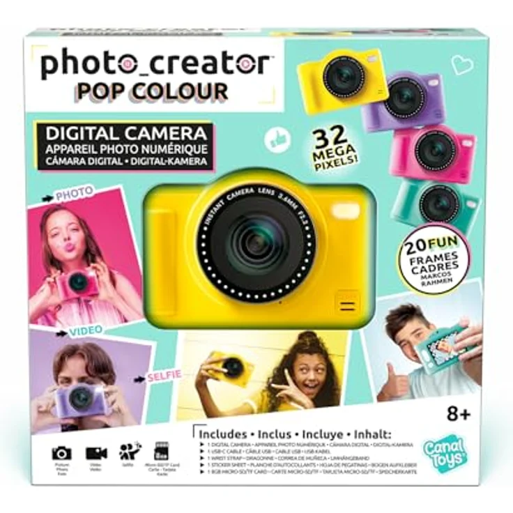 Canal Toys C Toys Digitalkamera für Kinder, gelbe Mini-Kamera mit Doppelobjektiv, 32 MP, LCD-Display, Selfiemodus, 8 GB SD-Karte inklusive – Bild 2