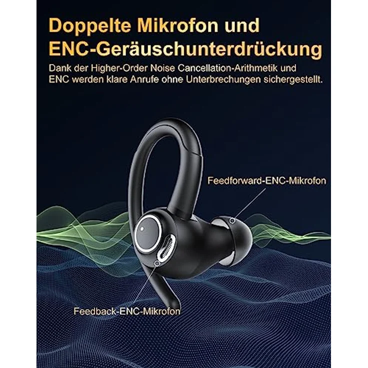 Jesebang Sport Bluetooth Kopfhörer, in Ear Kabellos mit Bluetooth 5.4, HD Mikrofon, 40 Std Spielzeit, IP7 Wasserdicht, Ohrhaken Design, Comfort Fit – Bild 3
