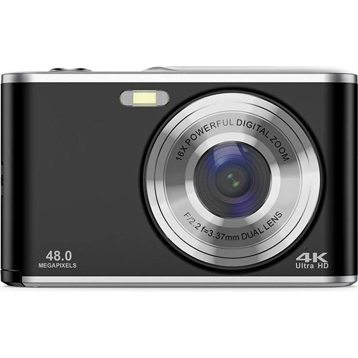 INF Digitalkamera 4K 48MP, Kompaktkamera mit 16-fachem Zoom und Webcam-Funktion, Schwarz