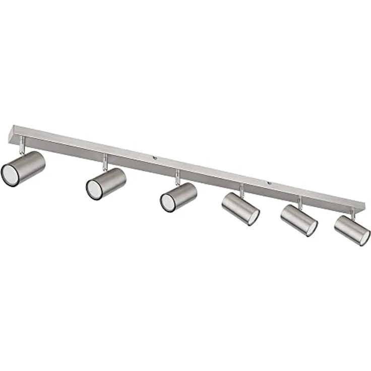GLOBO LIGHTING Deckenstrahler silber Spot Deckenleuchte Spotleiste 6 flammig, Metall verchromt skandinavisch, 6x GU10 Fassungen, LxBxH 115x6x12cm, nickel / verchromt