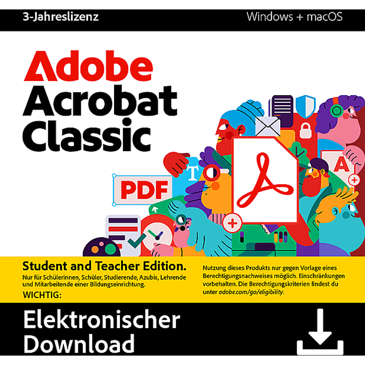 Adobe Acrobat Classic STE 3Y, PDF-Software für PC/MAC mit Offline-Bearbeitung und 3-Jahreslizenz