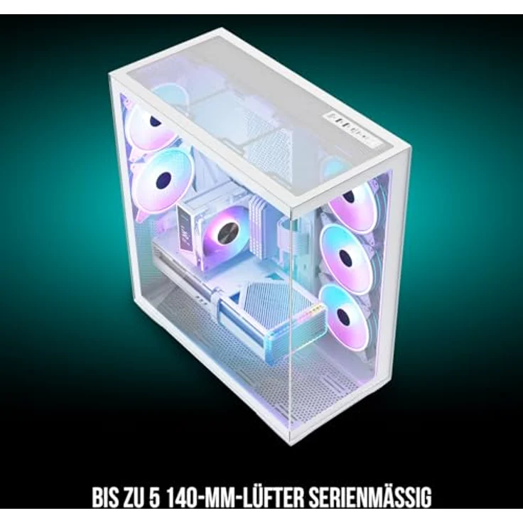 Modecom Volcano Space XL ARGB Full Tower 5F, weißes Gaming PC Gehäuse mit 5 ARGB Lüftern, gehärtetem Glas und Wasserkühlungssupport – Bild 4