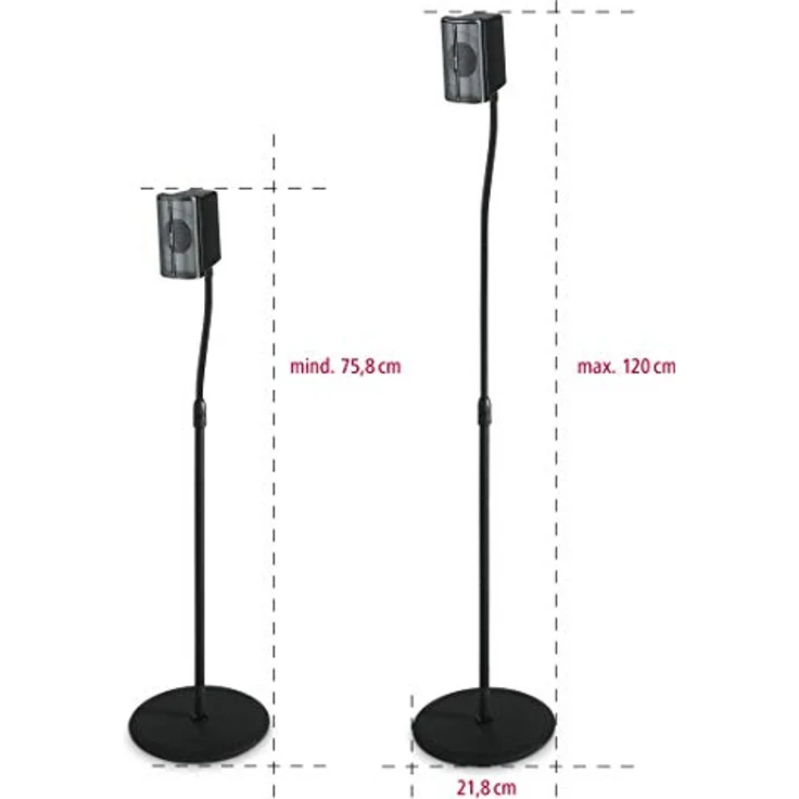 Hama Lautsprecherständer 2er-Set (Boxenständer höhenverstellbar bis max. 123 cm, rutschfest, je 5 kg belastbar, versteckte Kabelführung) schwarz – Bild 5