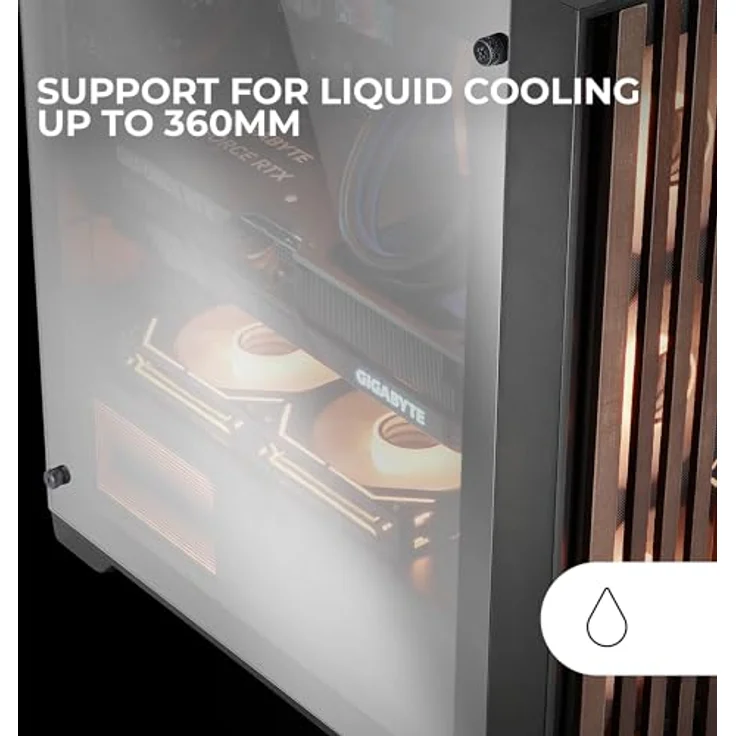 Mars Gaming MC-WOOD PC-Tower-Gehäuse, Midi-Tower mit Holzfront und gehärtetem Glas-Seitenfenster, Unterstützung für Flüssigkeitskühlung bis zu 360mm, Schwarz – Bild 5