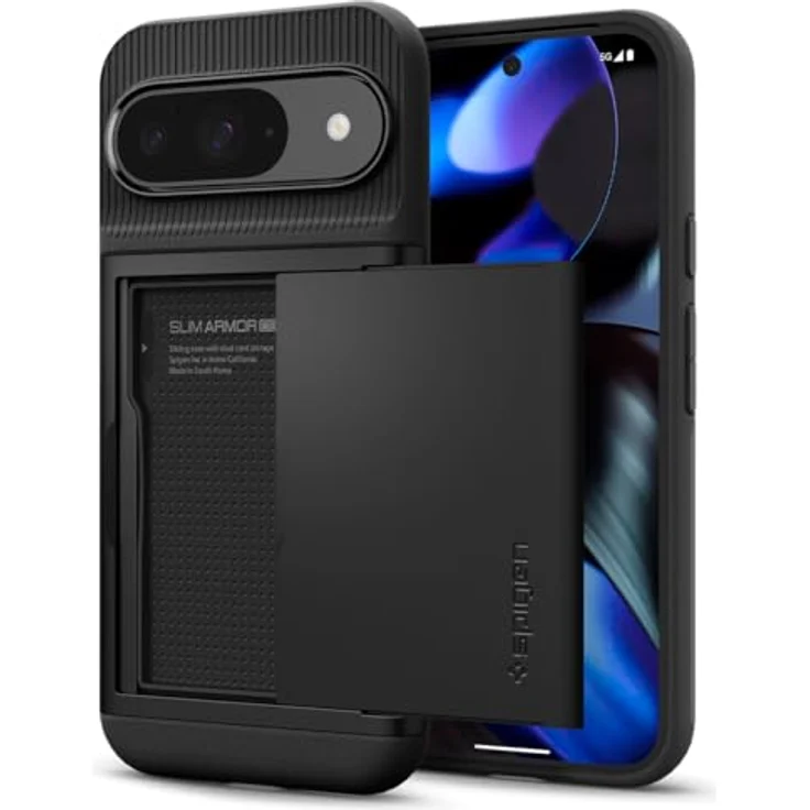 Spigen Slim Armor CS Hülle für Google Pixel 9 Pro und Pixel 9 [Made for Google] -Schwarz, mit eingebautem Kartenfach und doppelschichtiger Schutzhülle – Bild 1