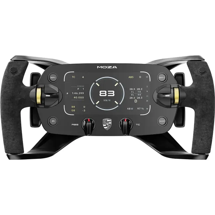 MOZA Porsche MISSION R Sim Racing Lenkrad, offiziell lizenzierte Nachbildung mit flexiblem 5,4-Zoll-OLED-Display und griffiger Oberfläche in Wildlederoptik