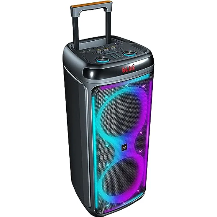 Majestic Flame T88, Party Bluetooth-Lautsprecher mit Trolley, LED-Lichtern, USB/Micro SD/AUX, Fernbedienung und Mikrofon, wiederaufladbarer Akku, Tragbar mit Rollen