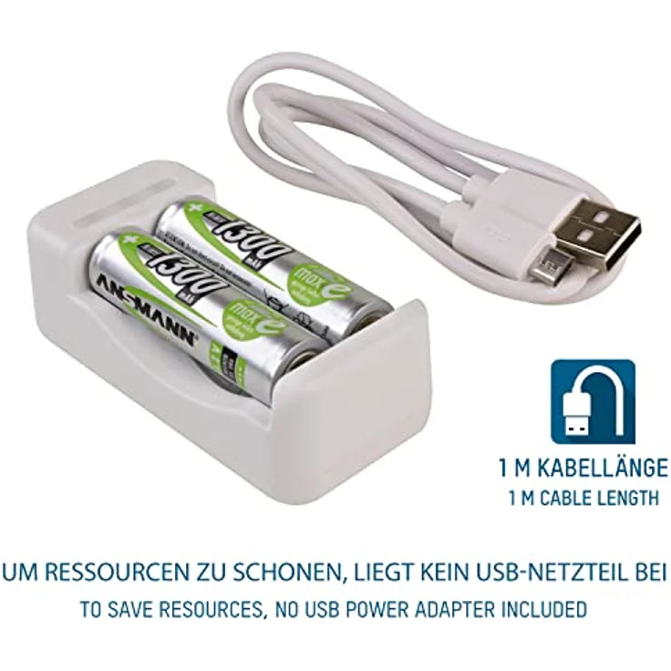 Ansmann Ladegerät Basic II inkl. 2X AA 1300mAh NimH, inkl. 1m USB Kabel bestückt – Bild 4