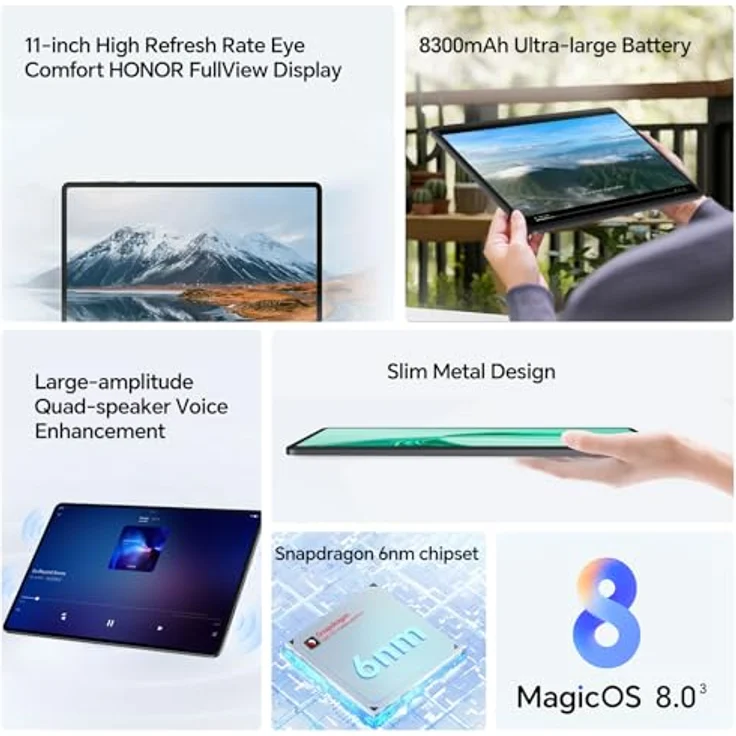 HONOR Pad X8a Tablet 128GB Gray - 8300mAh, 11 Zoll 90Hz Display, Qualcomm SD 680, Wi-Fi/Android 14 – Bild 2
