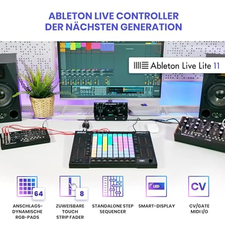 Akai Professional APC64 Ableton MIDI Controller mit 8 Touch Strips, Step Sequencer, 64 anschlagsdynamische RGB-Pads, CV Gates, MIDI In/Out, USB-C – Bild 2