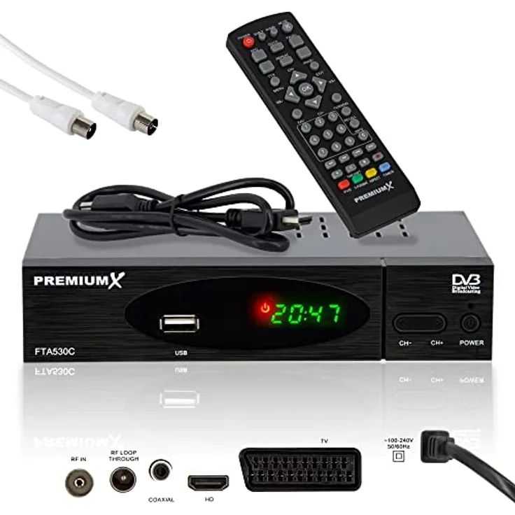 PremiumX FTA 530C DVB-C Kabel Receiver mit USB, HDMI, SCART und 1m Antennenkabel, weiß