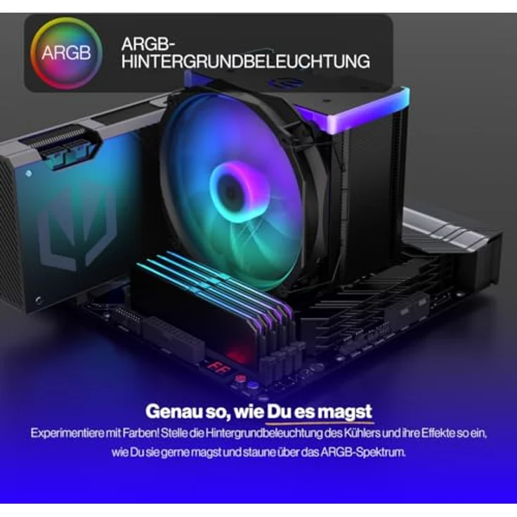 ENDORFY Fortis 5 Black ARGB, CPU-Kühler mit 140mm Lüfter, Hochleistungs-CPU-Kühlung, ARGB-LED-Beleuchtung, AM4/AM5/LGA1700/LGA1200kompatibel – Bild 4